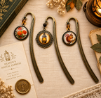 Glass Cabochon Aged Bronze Book Hooks from the Station